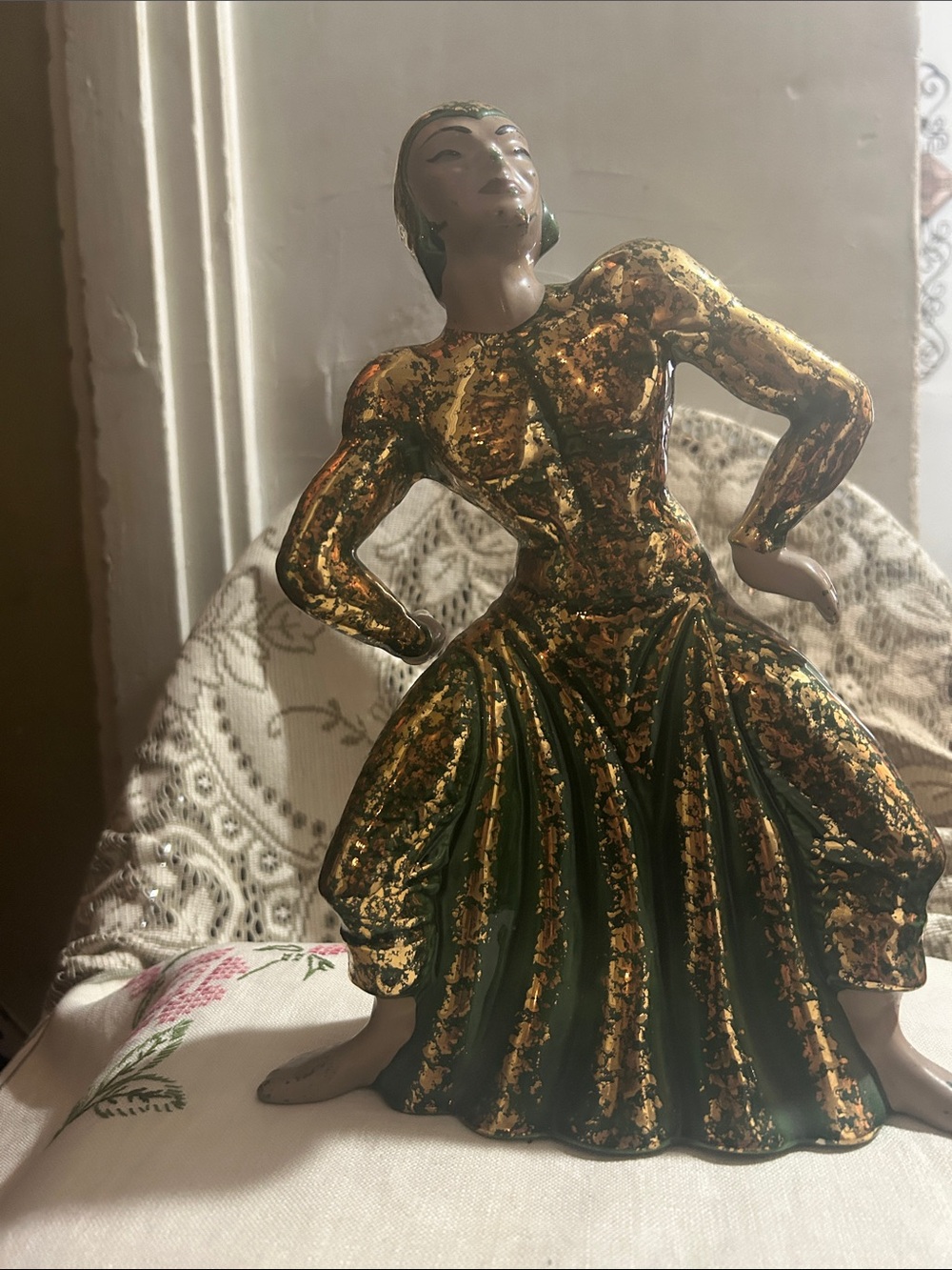Elegant Green & Gold Women's Dress - Unbranded